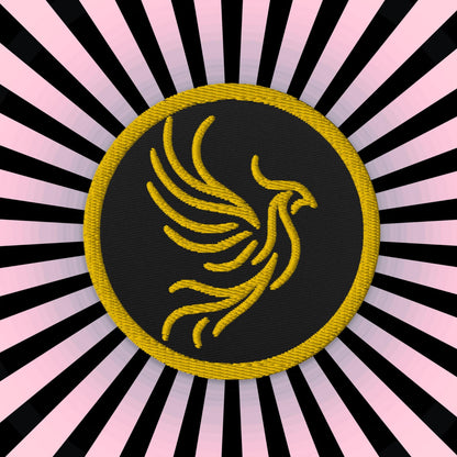 Yellow and Black Round Phoenix Sew On or Iron On Embroidered Patch