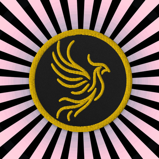 Yellow and Black Round Phoenix Sew On or Iron On Embroidered Patch