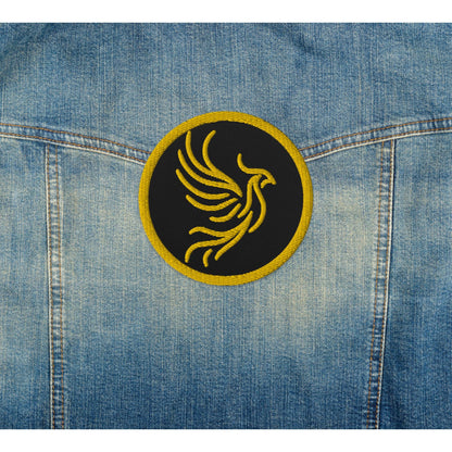 Yellow and Black Round Phoenix Sew On or Iron On Embroidered Patch