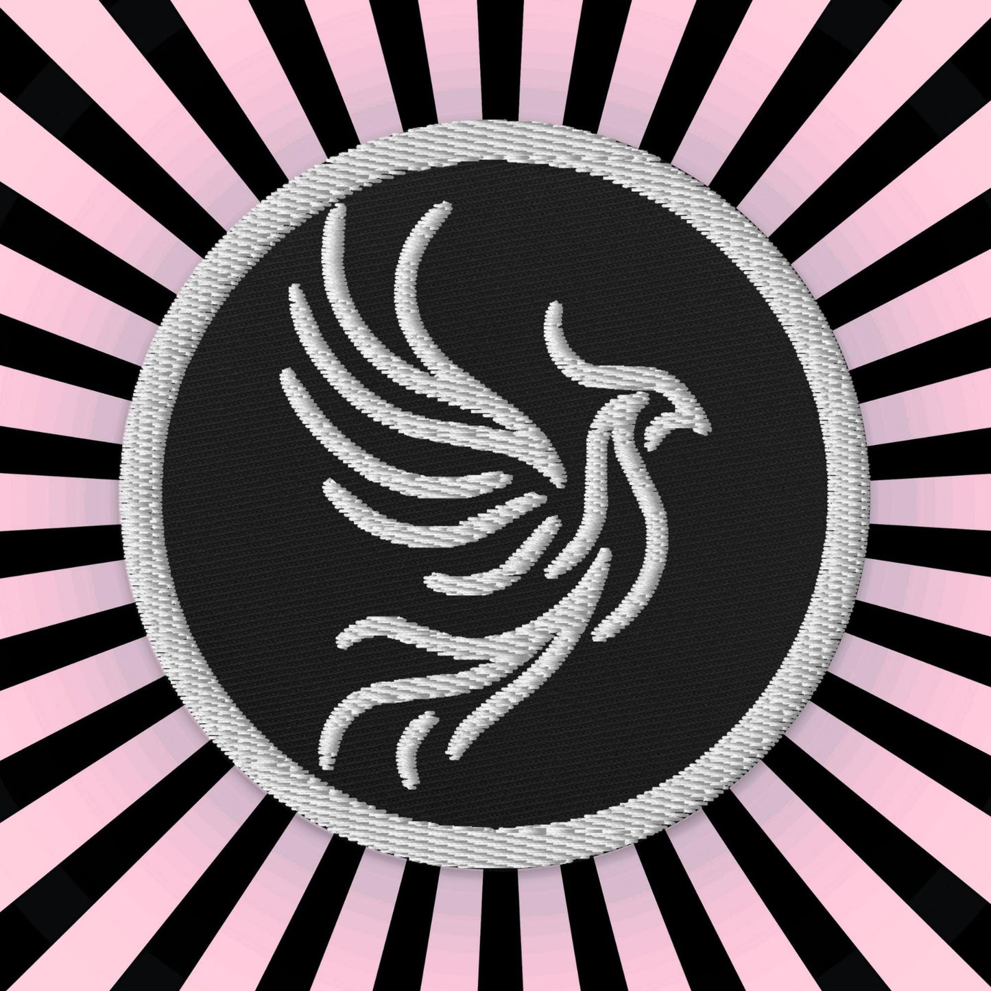 White and Black Round Phoenix Sew On or Iron On Embroidered Patch