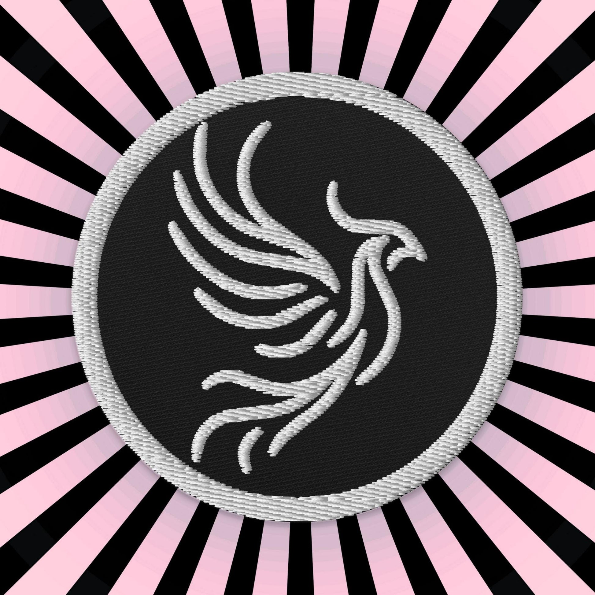 White and Black Round Phoenix Sew On or Iron On Embroidered Patch