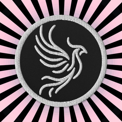 White and Black Round Phoenix Sew On or Iron On Embroidered Patch