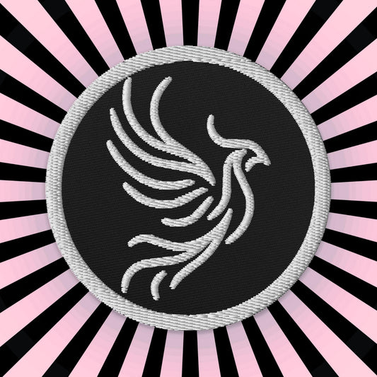 White and Black Round Phoenix Sew On or Iron On Embroidered Patch