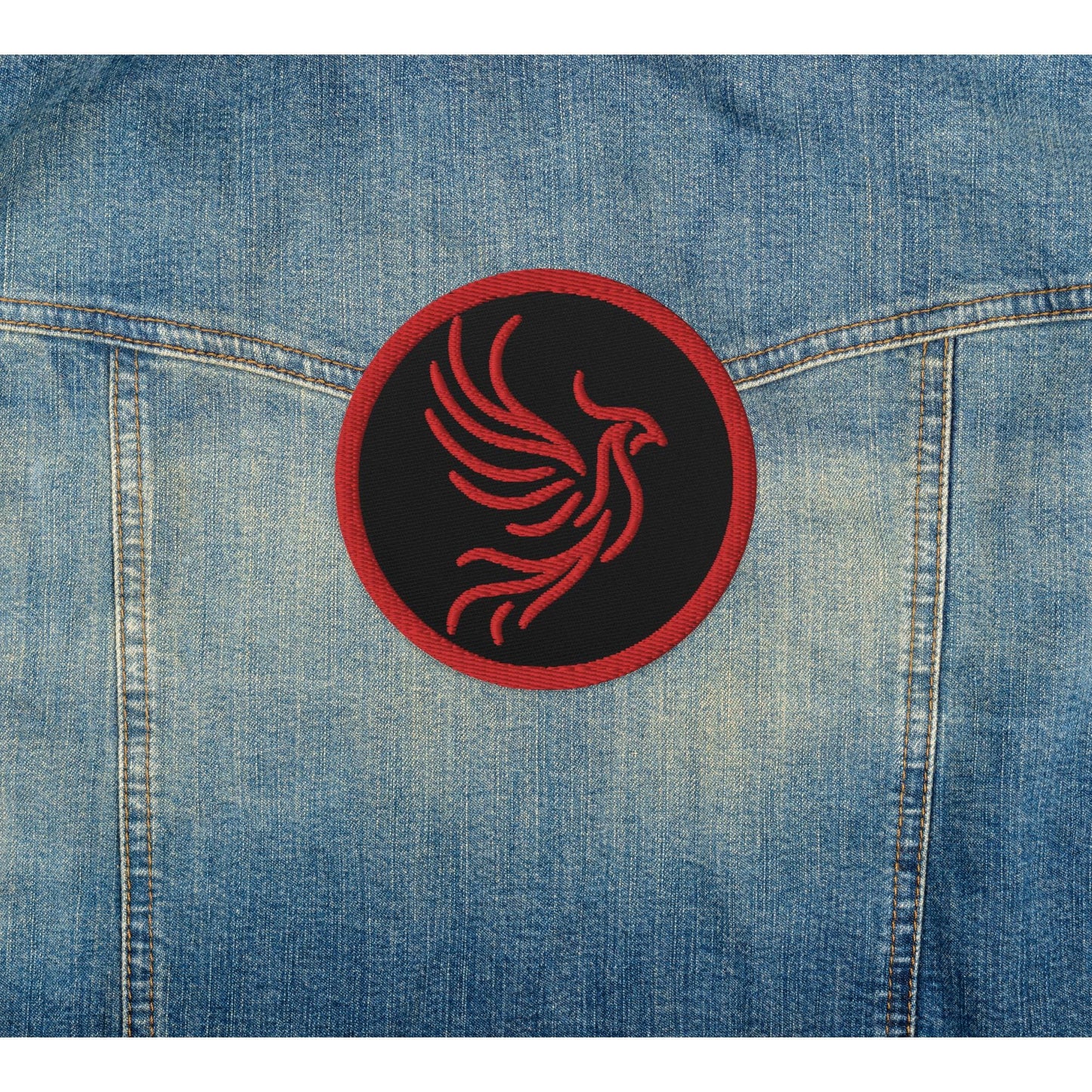 Red and Black Round Phoenix Sew On or Iron On Embroidered Patch