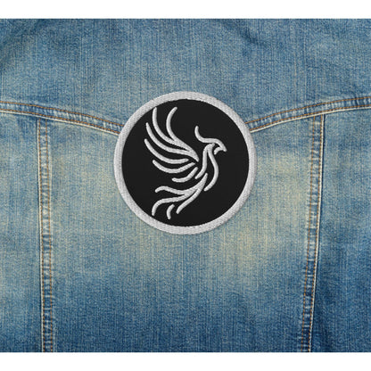White and Black Round Phoenix Sew On or Iron On Embroidered Patch