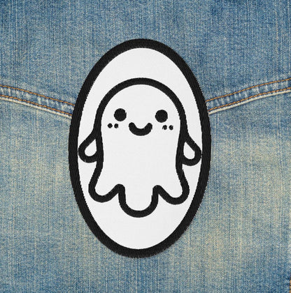 Creepy Cute Weirdcore Grunge Ghost Embroidered Iron On Sew On Patch White Background