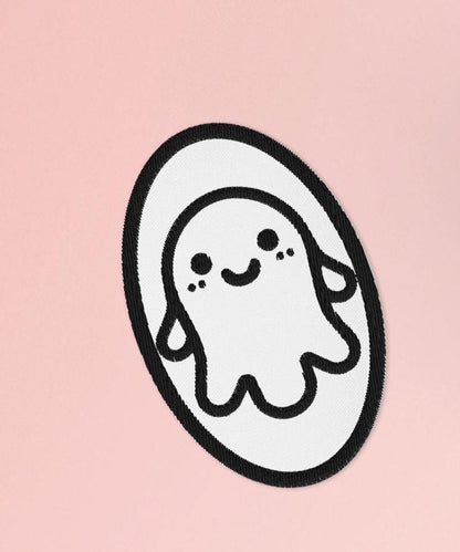 Creepy Cute Weirdcore Grunge Ghost Embroidered Iron On Sew On Patch White Background
