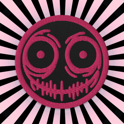 Creepy Ghoul Face Weirdcore Grunge Y2K Embroidered Pink Patch