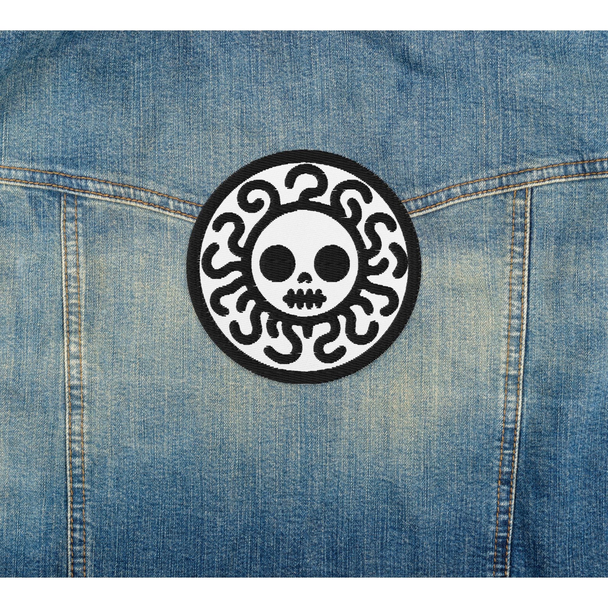 Spooky Cute Grunge Medusa Embroidered Patch With White Background and Black Stitching