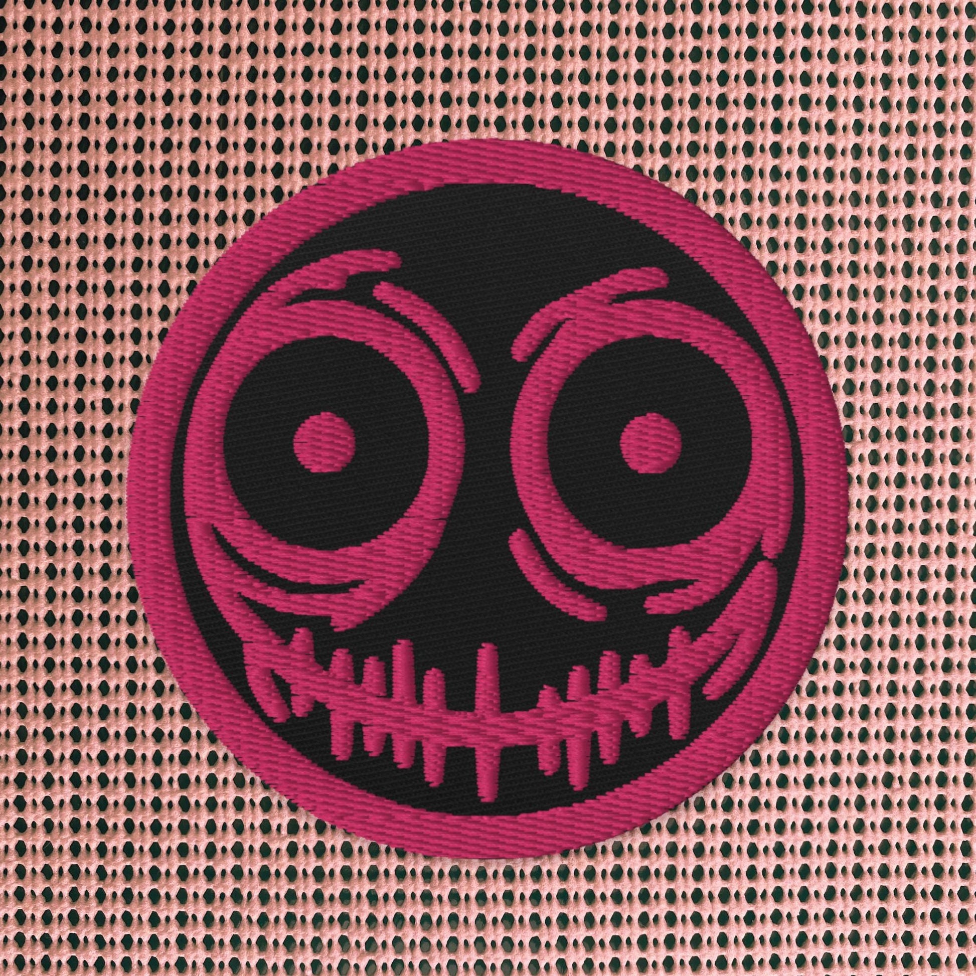 Creepy Ghoul Face Weirdcore Grunge Y2K Embroidered Pink Patch