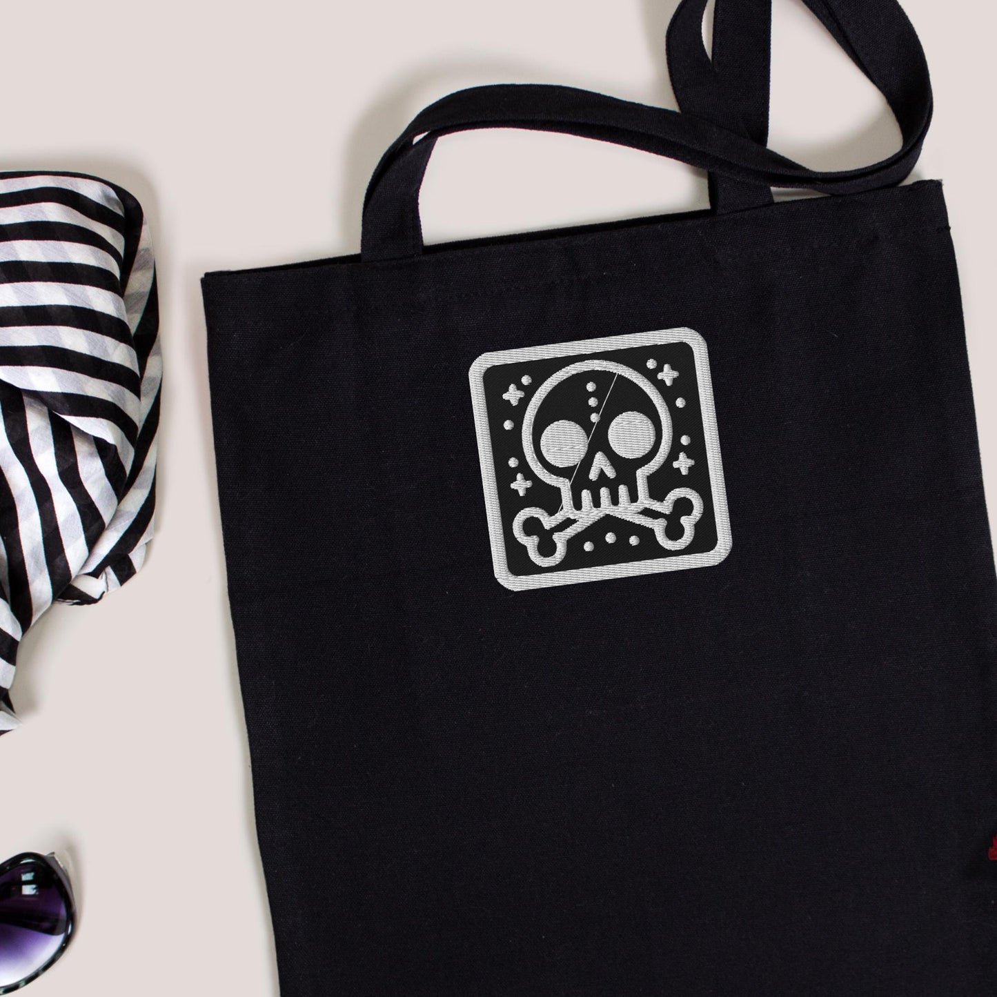 Spooky Cute Weirdcore Grunge Bubble Skull Goth Embroidered Patch White Stitching and Black Background