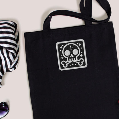 Spooky Cute Weirdcore Grunge Bubble Skull Goth Embroidered Patch White Stitching and Black Background