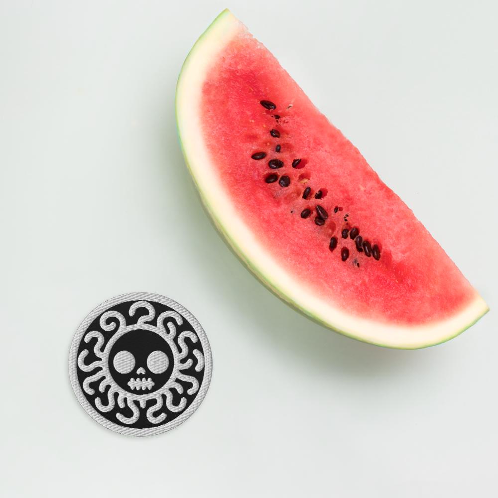 Spooky Cute Grunge Medusa Embroidered Patch With Black Background and White Stitching