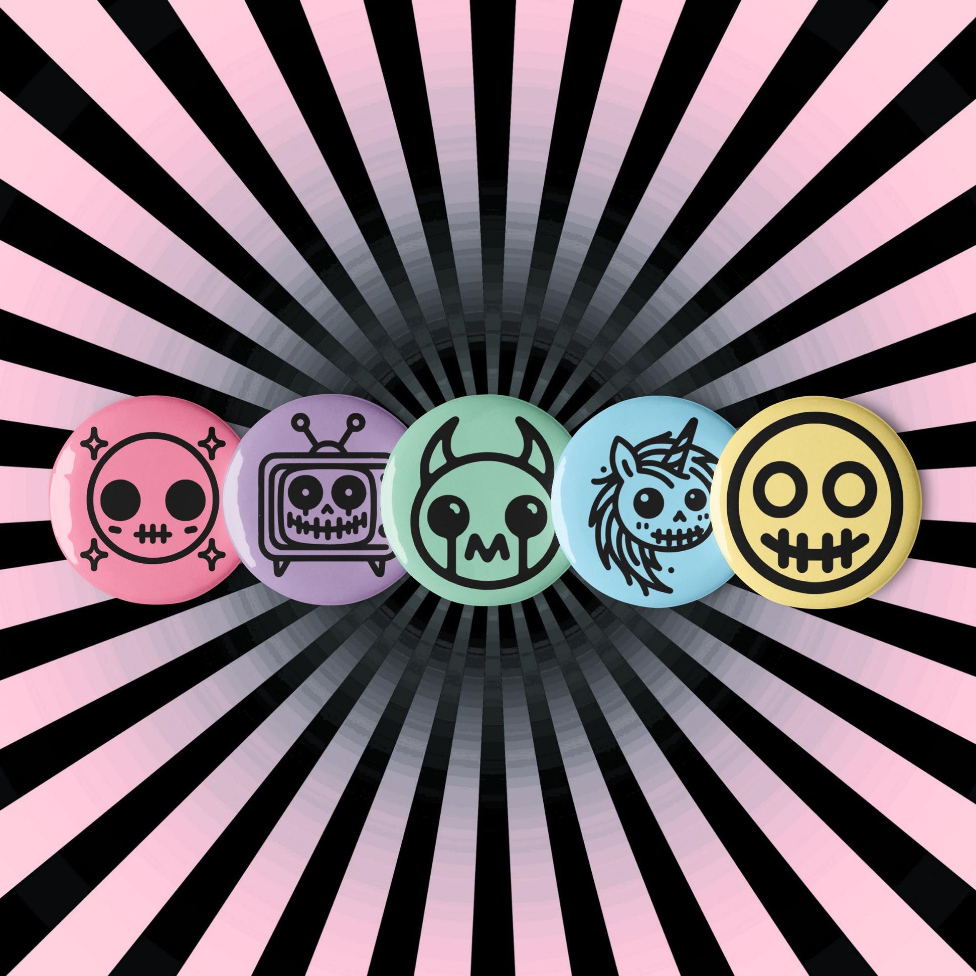 Weirdcore Pastel Goth Sigil Button Pins Set