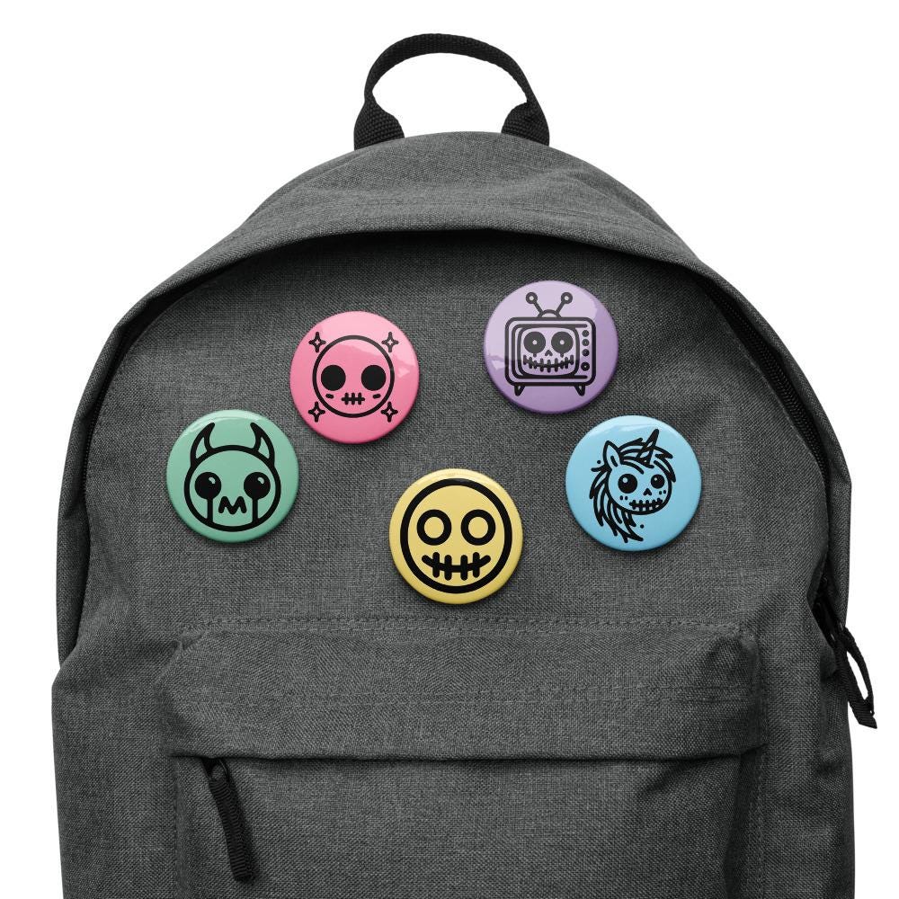 Weirdcore Pastel Goth Sigil Anime Button Pins Set