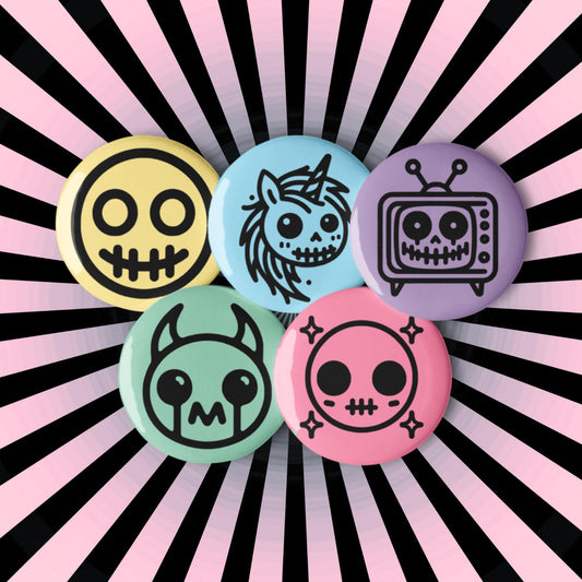 Weirdcore Pastel Goth Sigil Anime Button Pins Set