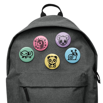 Spooky Cute Pastel Goth Weirdcore Animal Set of 5 Button Pins