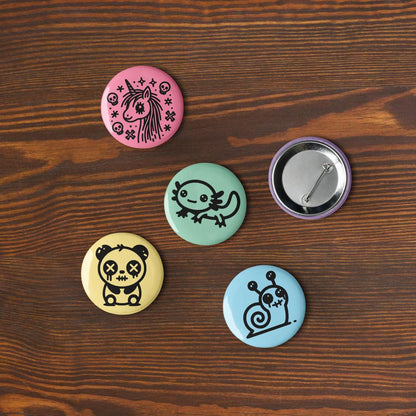 Spooky Cute Pastel Goth Weirdcore Animal Set of 5 Button Pins