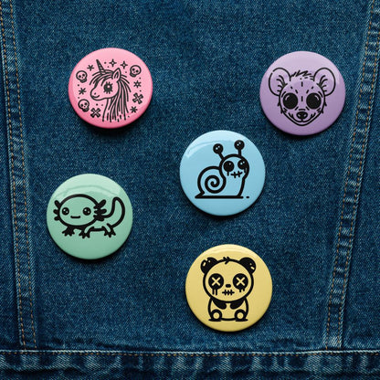 Spooky Cute Pastel Goth Weirdcore Animal Set of 5 Button Pins