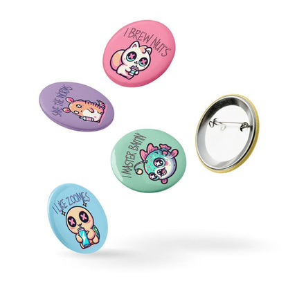 Trippy Cute Weirdcore Kawaii Pastel Goth Bad Habit Animals Set of 5 Pin Buttons
