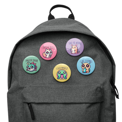 Trippy Cute Weirdcore Kawaii Pastel Goth Bad Habit Animals Set of 5 Pin Buttons