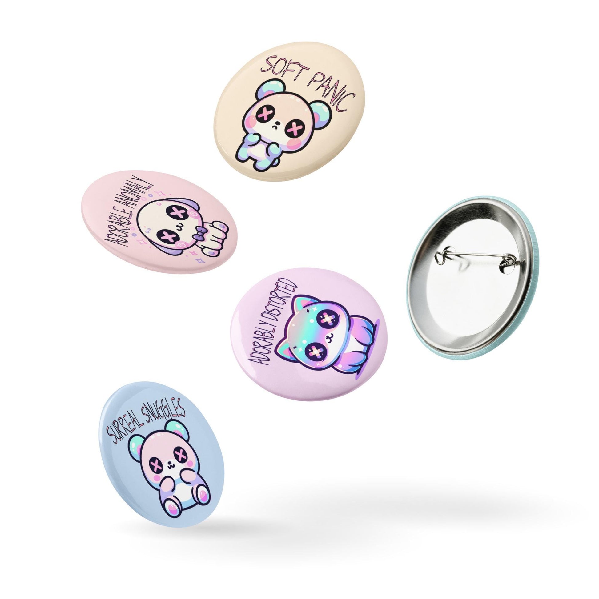 Trippy Weirdcore Mental Health Kawaii Pastel Goth Grunge Set of 5 Pin Buttons