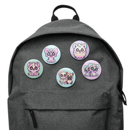 Creepy Cute Weirdcore Hyena Clowncore Set of 5 Pin Buttons
