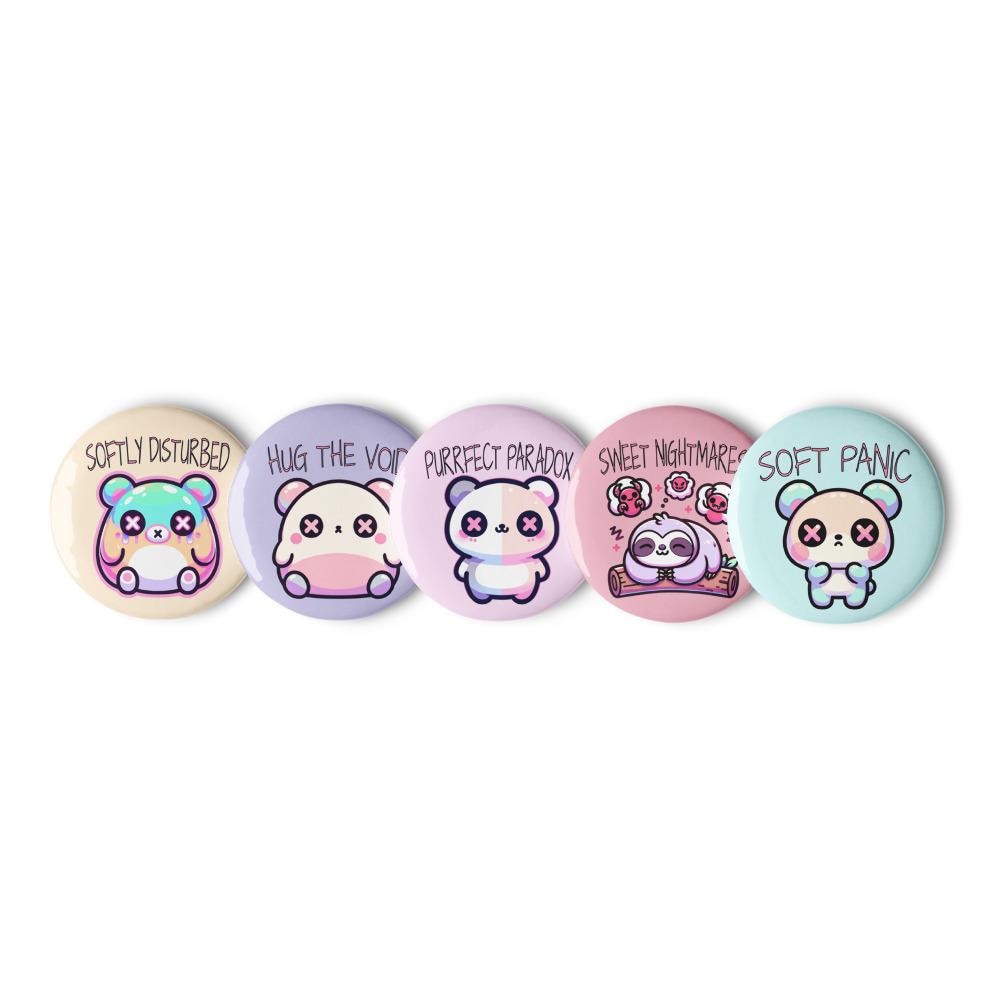 Trippy Weirdcore Mental Health Kawaii Pastel Goth Set of 5 Pin Buttons