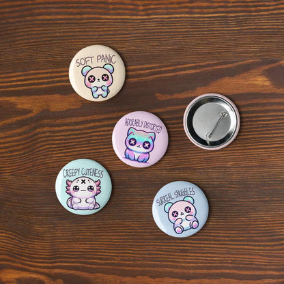 Trippy Weirdcore Mental Health Kawaii Pastel Goth Grunge Set of 5 Pin Buttons