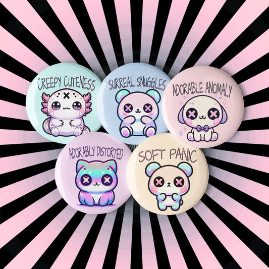 Trippy Weirdcore Mental Health Kawaii Pastel Goth Grunge Set of 5 Pin Buttons