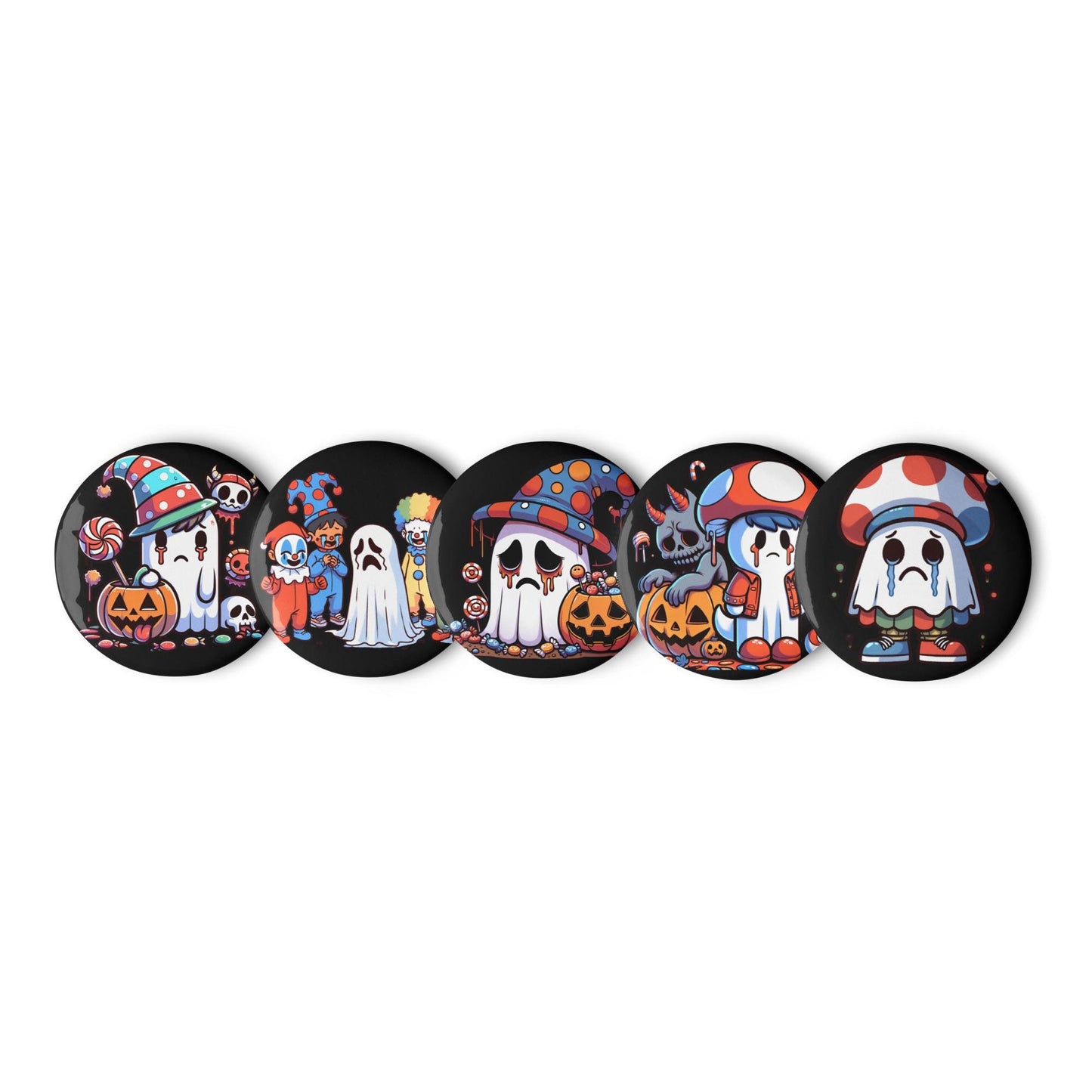 Spooky Cute Weirdcore Sad Ghosts Set of 5 Halloween Button Pins