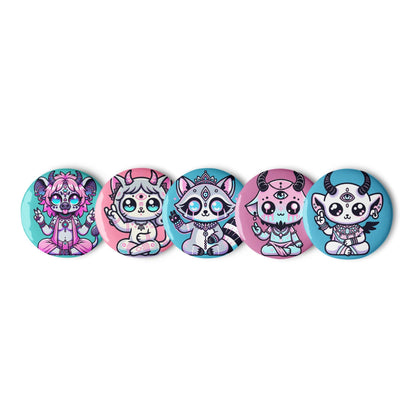 Creepy Cute Weirdcore Shaman Demon Animals Set of 5 Button Pins