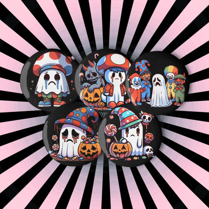 Spooky Cute Weirdcore Sad Ghosts Set of 5 Halloween Button Pins