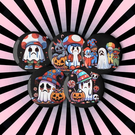 Spooky Cute Weirdcore Sad Ghosts Set of 5 Halloween Button Pins