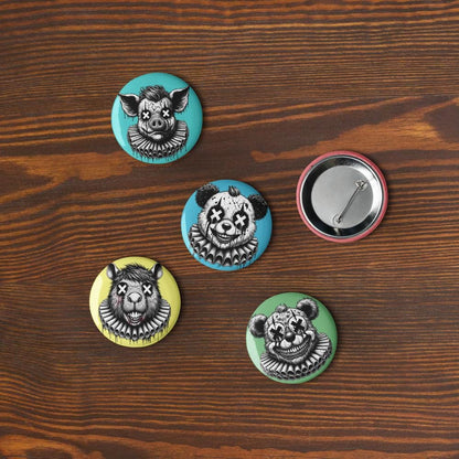 Creepy Spooky Dark Clowncore Gore Clown Amimals Gothic Weirdcore Set of 5 Button Pins