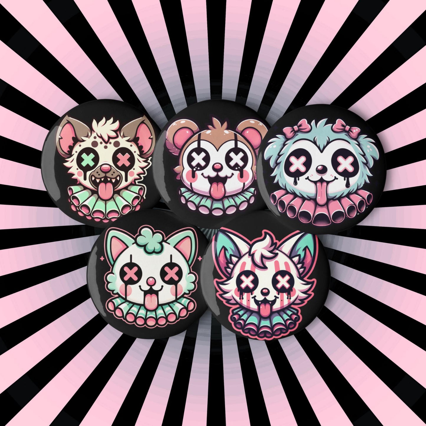 Trippy Clowncore Gore Animals Weirdcore Pastel Goth Clown Set of 5 Button Pins