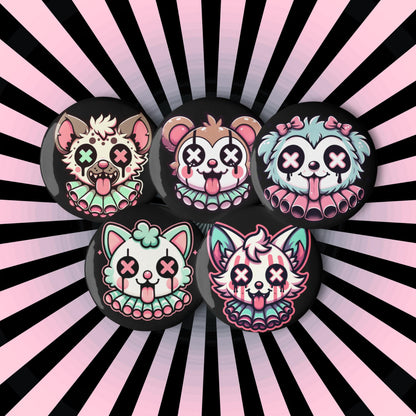Trippy Clowncore Gore Animals Weirdcore Pastel Goth Clown Set of 5 Button Pins