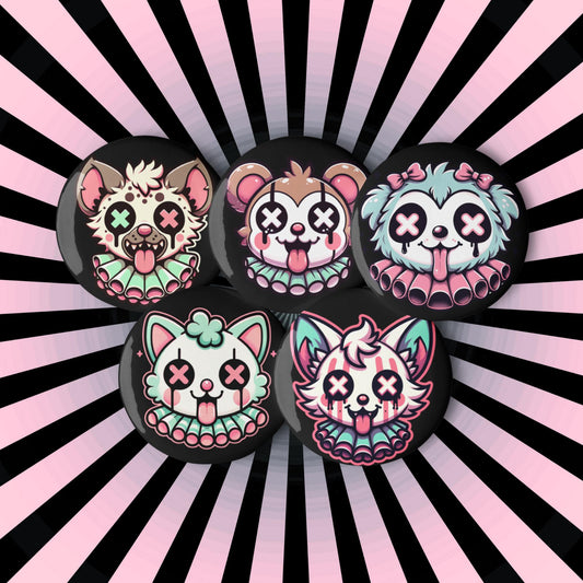 Trippy Clowncore Gore Animals Weirdcore Pastel Goth Clown Set of 5 Button Pins