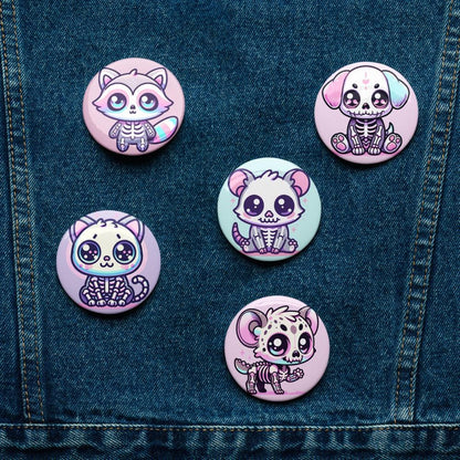 Cute Pastel Goth Skeleton Pets Raccoon Hyena Cat Dog Opossum Pins
