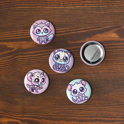 Cute Pastel Goth Skeleton Pets Raccoon Hyena Cat Dog Opossum Pins