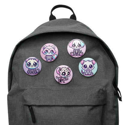 Cute Pastel Goth Skeleton Pets Raccoon Hyena Cat Dog Opossum Pins