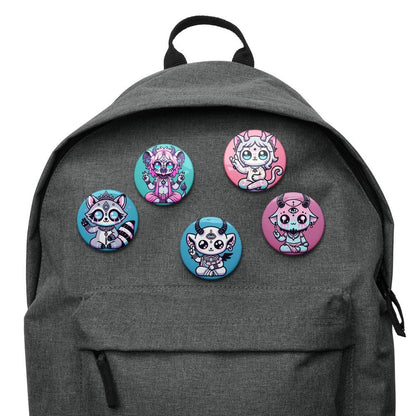 Creepy Cute Weirdcore Shaman Demon Animals Set of 5 Button Pins