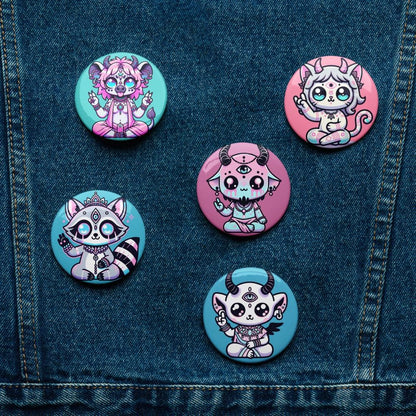 Creepy Cute Weirdcore Shaman Demon Animals Set of 5 Button Pins