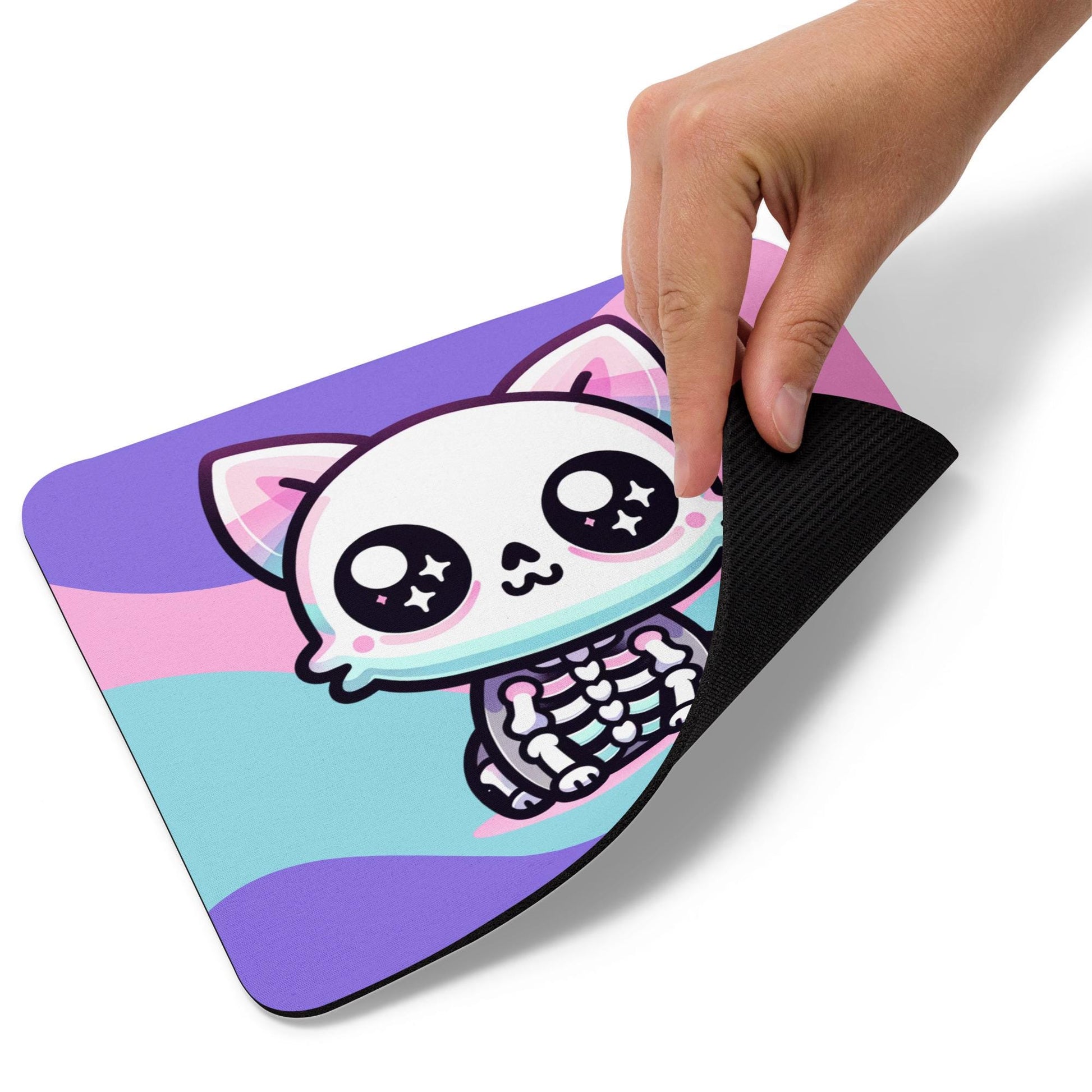 Creepy Cute Pastel Skeleton Kitty Cat Gaming Dorm Office Desk Mouse Pad Weirdcore Grunge Decor