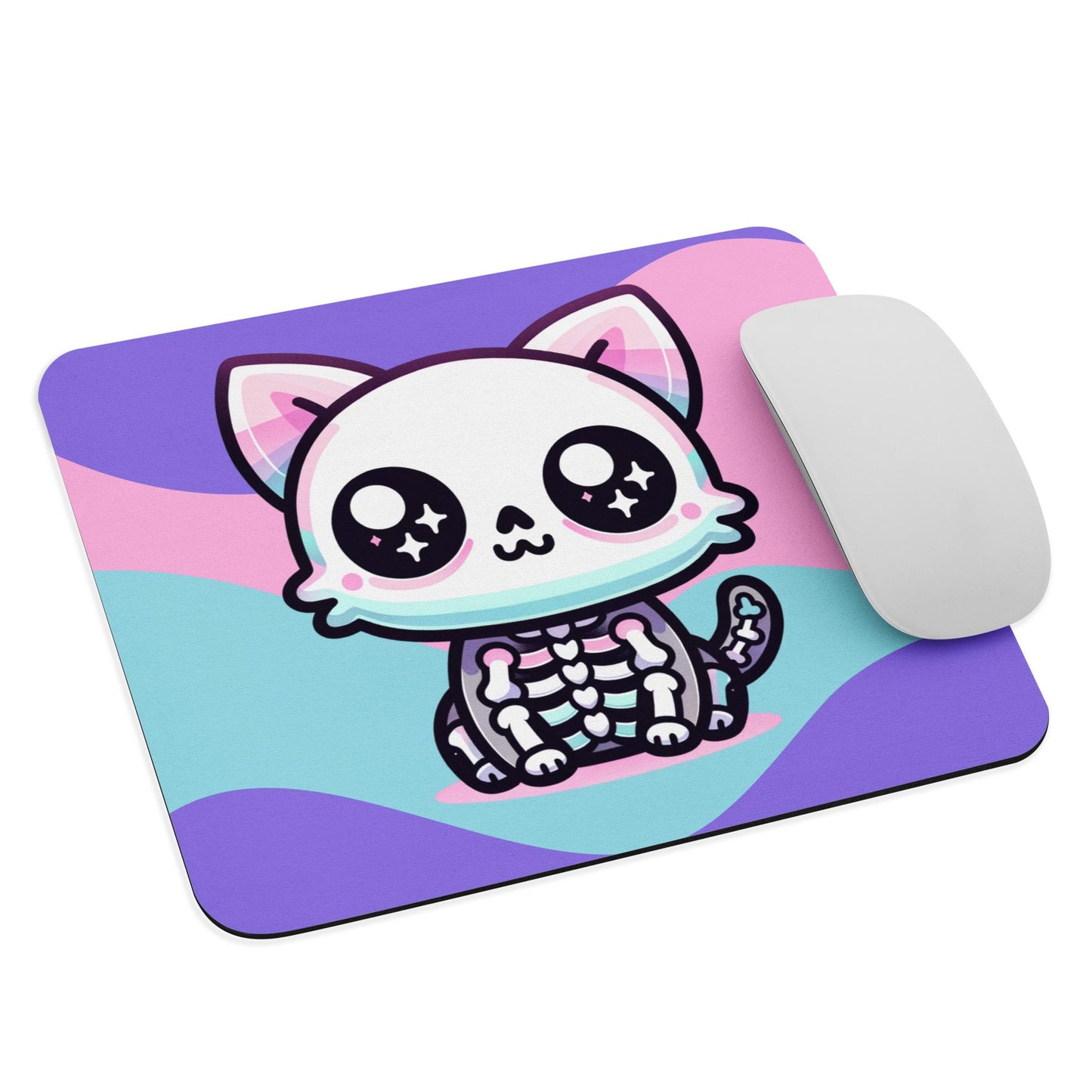 Creepy Cute Pastel Skeleton Kitty Cat Gaming Dorm Office Desk Mouse Pad Weirdcore Grunge Decor