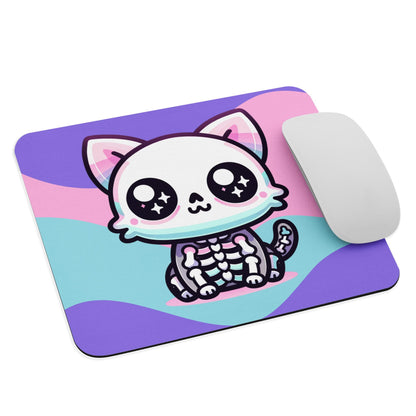Creepy Cute Pastel Skeleton Kitty Cat Gaming Dorm Office Desk Mouse Pad Weirdcore Grunge Decor