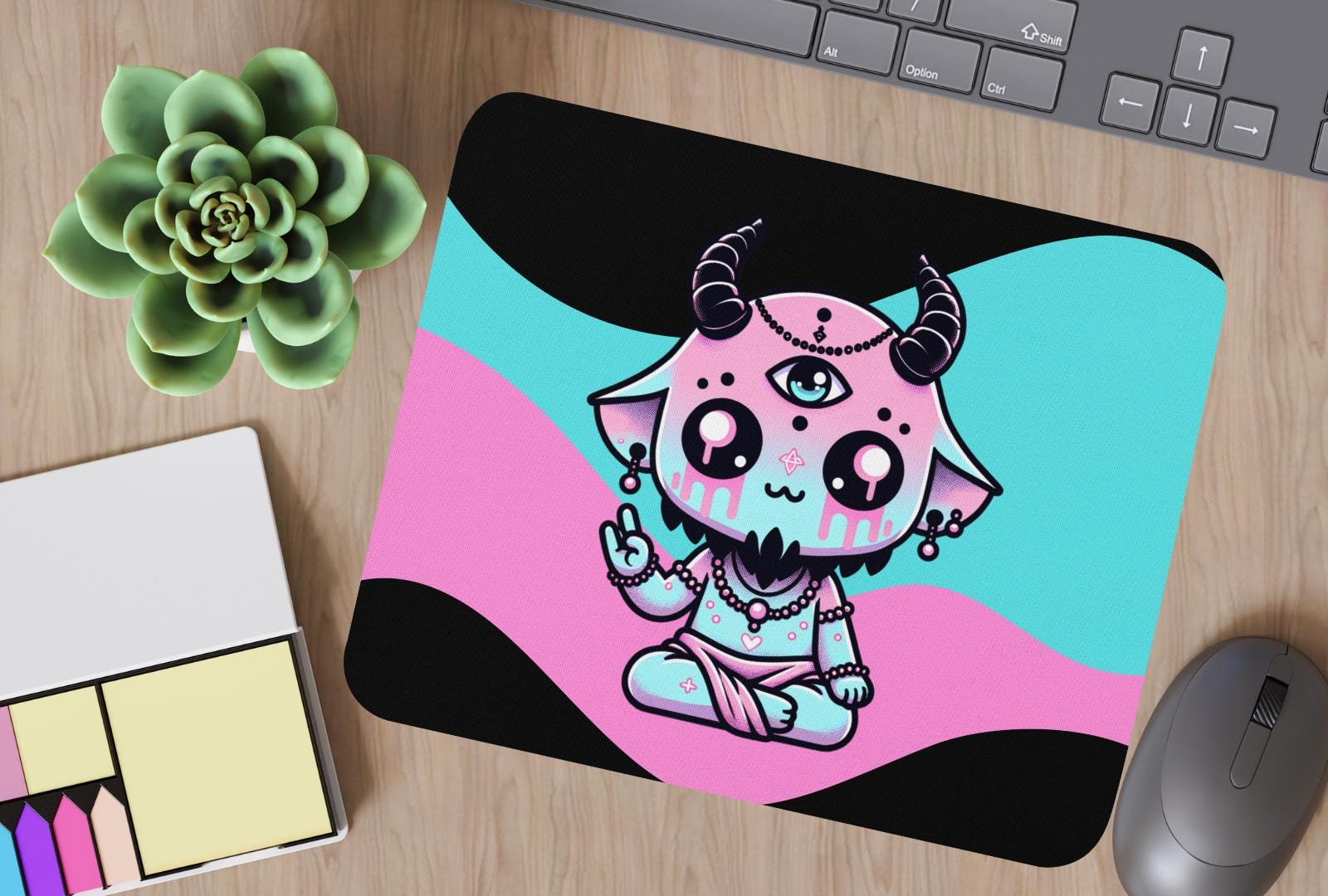 Creepy Cute Pastel Goth Shaman Demon Gothic Gaming Dorm Office Desk Mouse Pad Weirdcore Grunge Decor