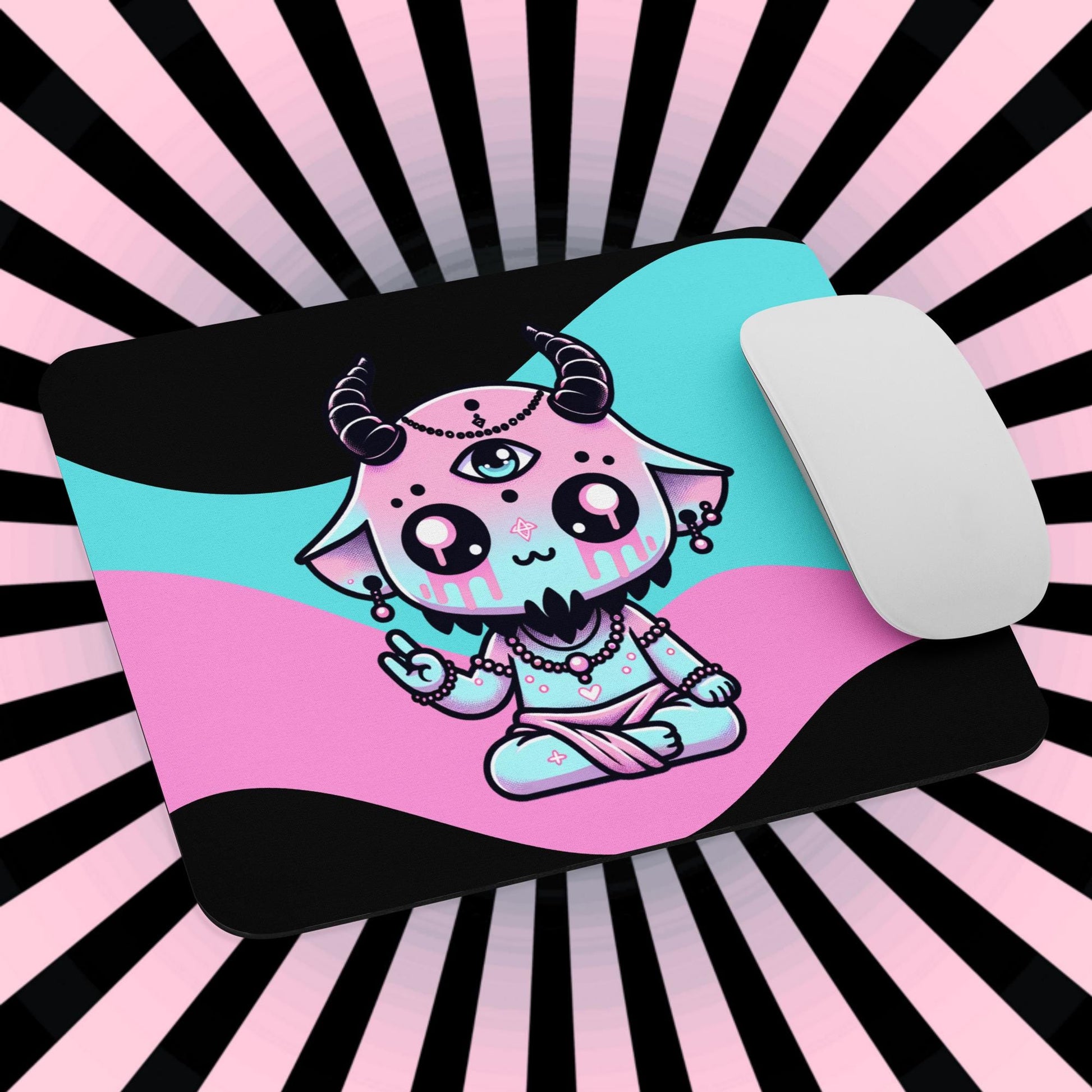 Creepy Cute Pastel Goth Shaman Demon Gothic Gaming Dorm Office Desk Mouse Pad Weirdcore Grunge Decor