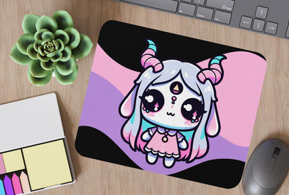 Creepy Cute Pastel Goth Girl Demon Gaming Dorm Office Desk Mouse Pad Weirdcore Grunge Decor
