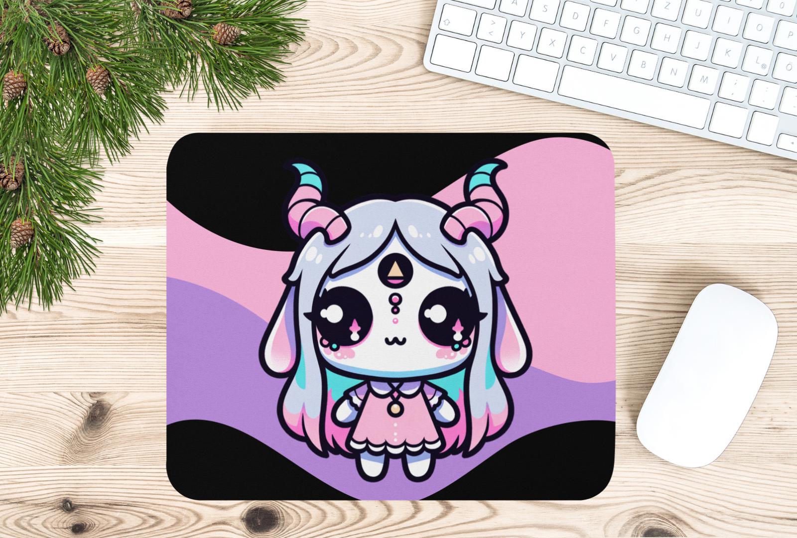Creepy Cute Pastel Goth Girl Demon Gaming Dorm Office Desk Mouse Pad Weirdcore Grunge Decor